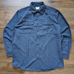 Vintage L.L. Bean Mens Large Tall Blue Plaid Button Front Polyester Dress Shirt